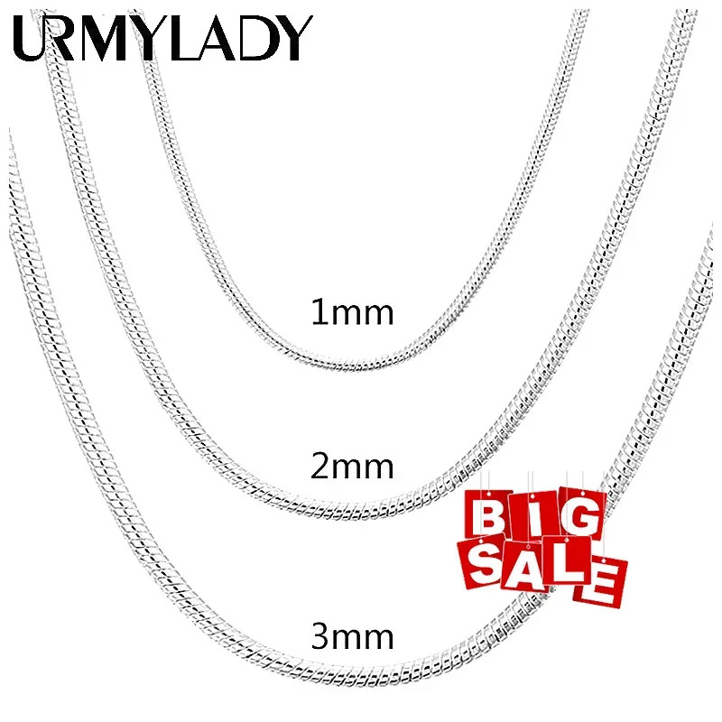 40-75cm 925 Sterling Silver 1MM/2MM/3MM solid Snake Chain Necklace For Men Women