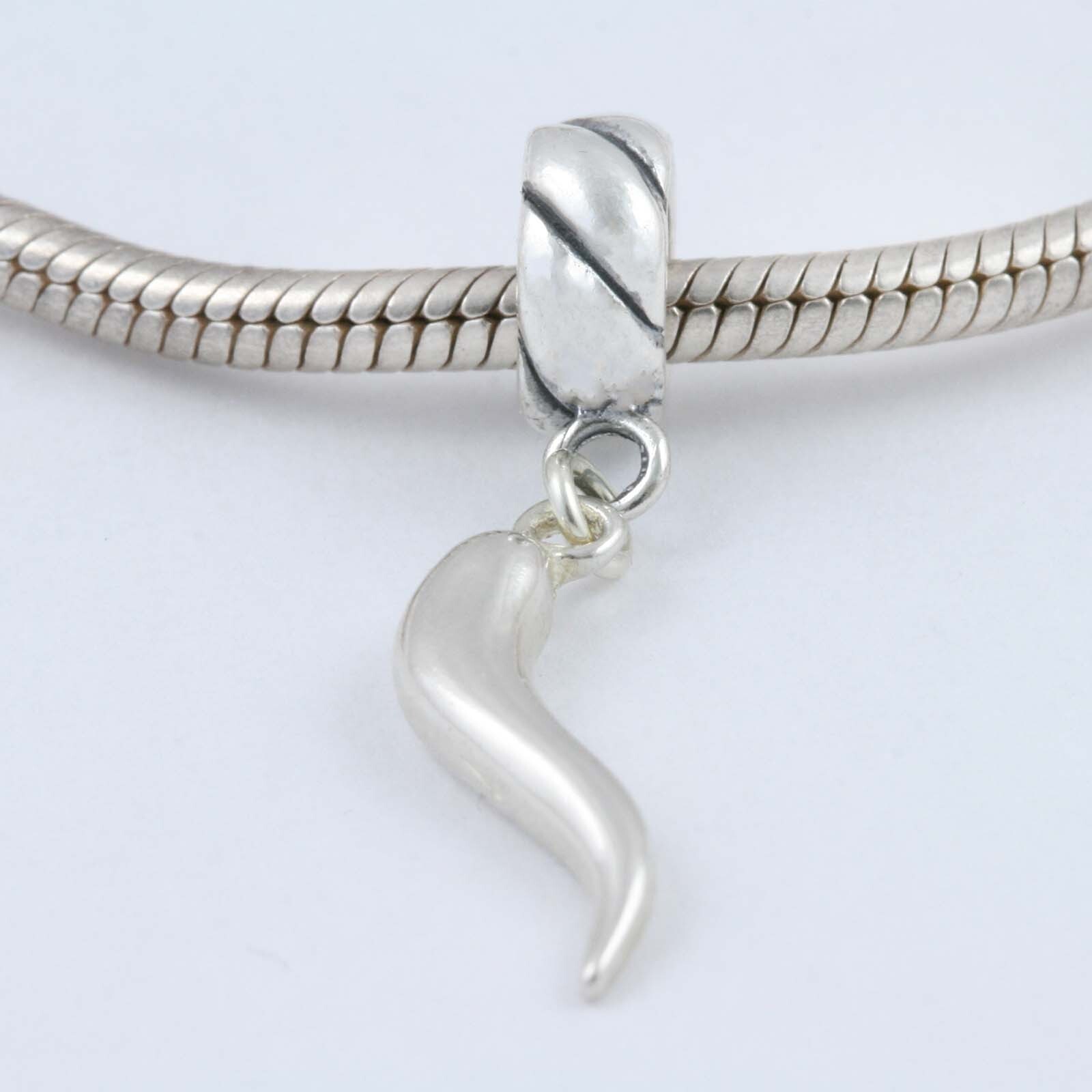 Italian Good Luck Horn Corno CornicelIo 925 Sterling Silver European Bead Charm