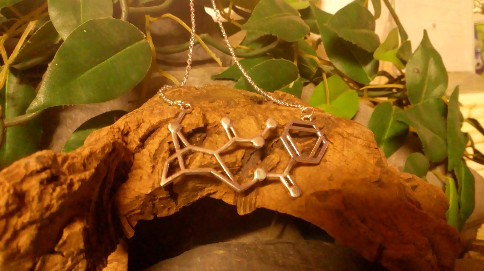 DOPAMINE SEROTONIN Molecule DNA genetic structure pendant necklace BRASS India