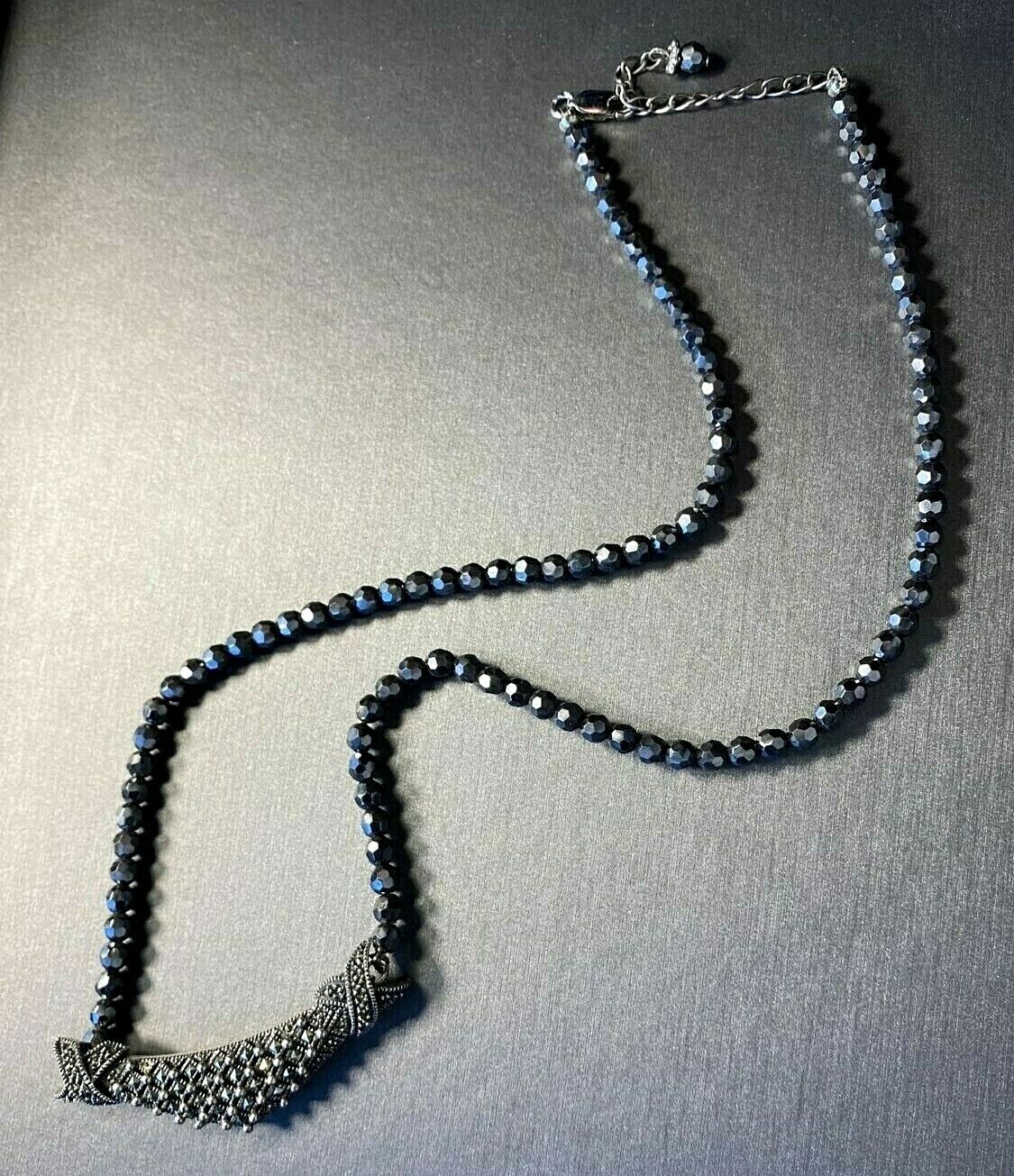 Vintage Necklace Sterling Silver Marcasite X Kiss Estate Fine Jewelry Pre-Owned