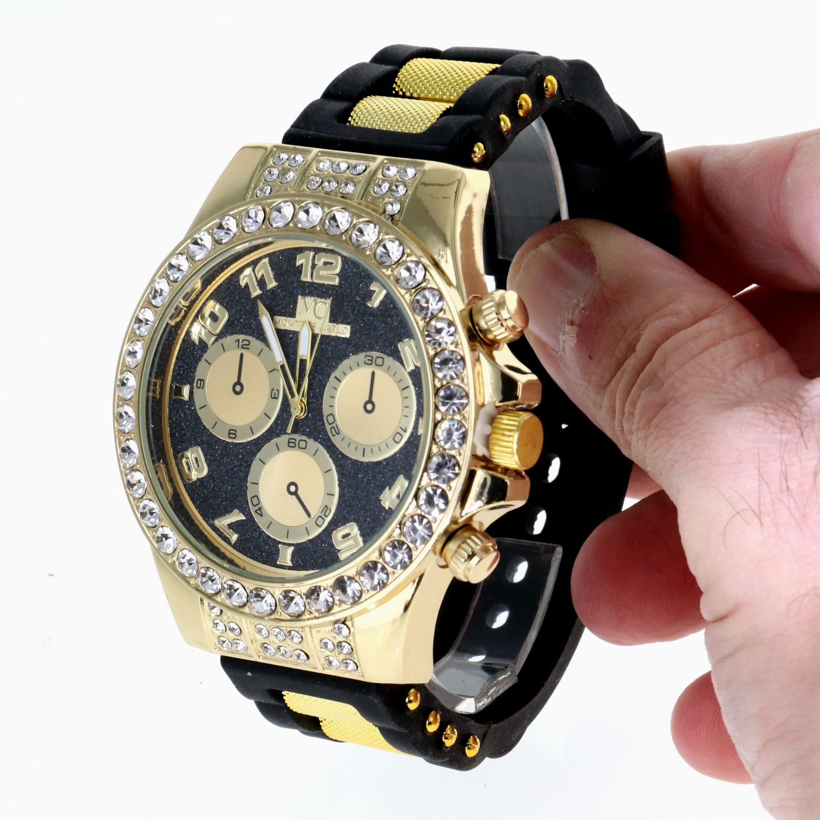 Men’s Hip Hop Watch Iced Bling Rapper Big Stones Silicone Band Luxury Fashion