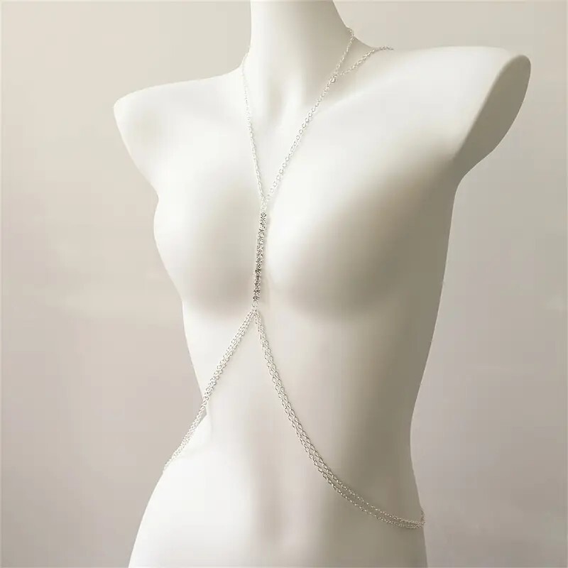 Sexy Silver For Women Rhinestone Body Chain Necklace Crystal Bikini Jewelry