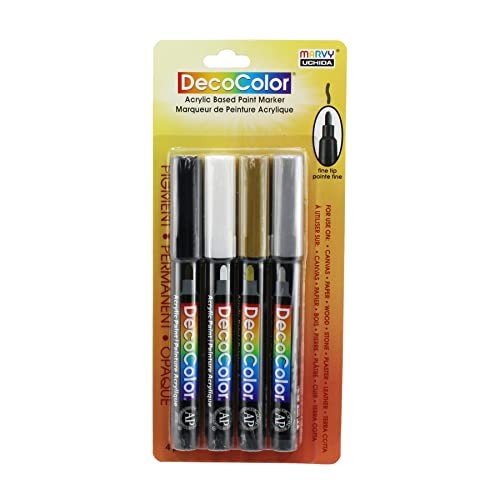 DecoColor Fine Tip Paint Marker Set 4/Pkg – Black, White, Gold And Silver