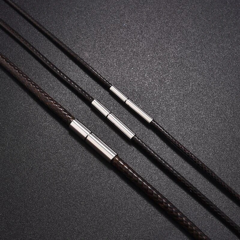 1.0/1.5/2/3/4mm Black Woven Necklace Rope Leather Cord Stainless Steel 40-80cm