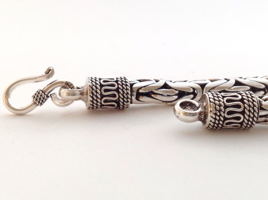 New 925 Sterling Silver Plated 6mm Wide Bali Byzantine King Chain Bracelet