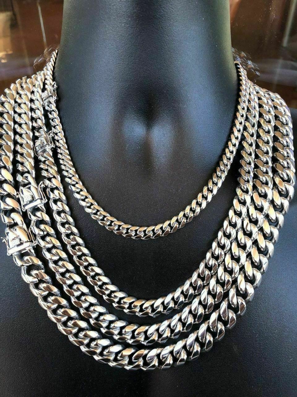 Men’s Miami Cuban Link Chain Solid Stainless Steel 4-18mm