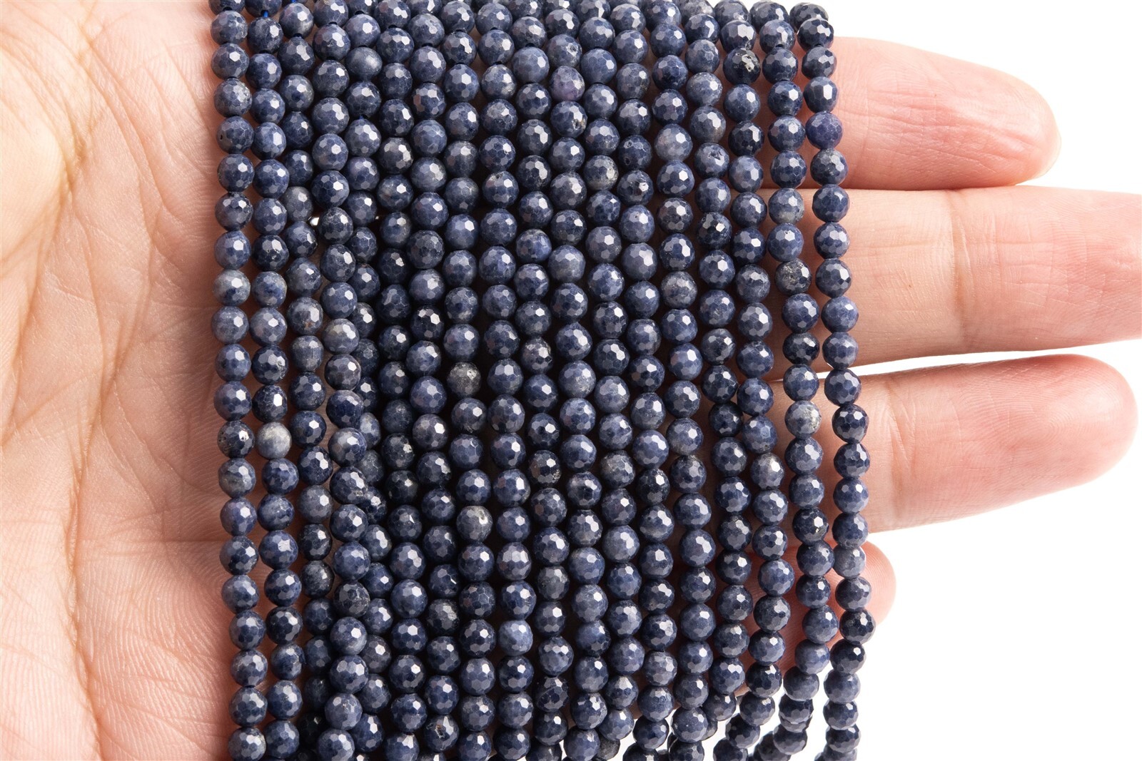 3-4MM Natural Deep Blue Sapphire Beads AA Micro Faceted Round Loose Beads 15.5″