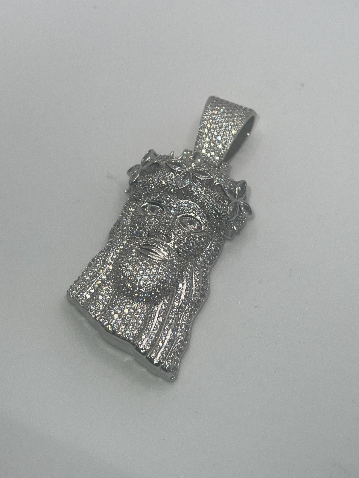 Large VVS1 Moissanite Sterling Silver Iced Flawless D Color Jesus Piece Pendant