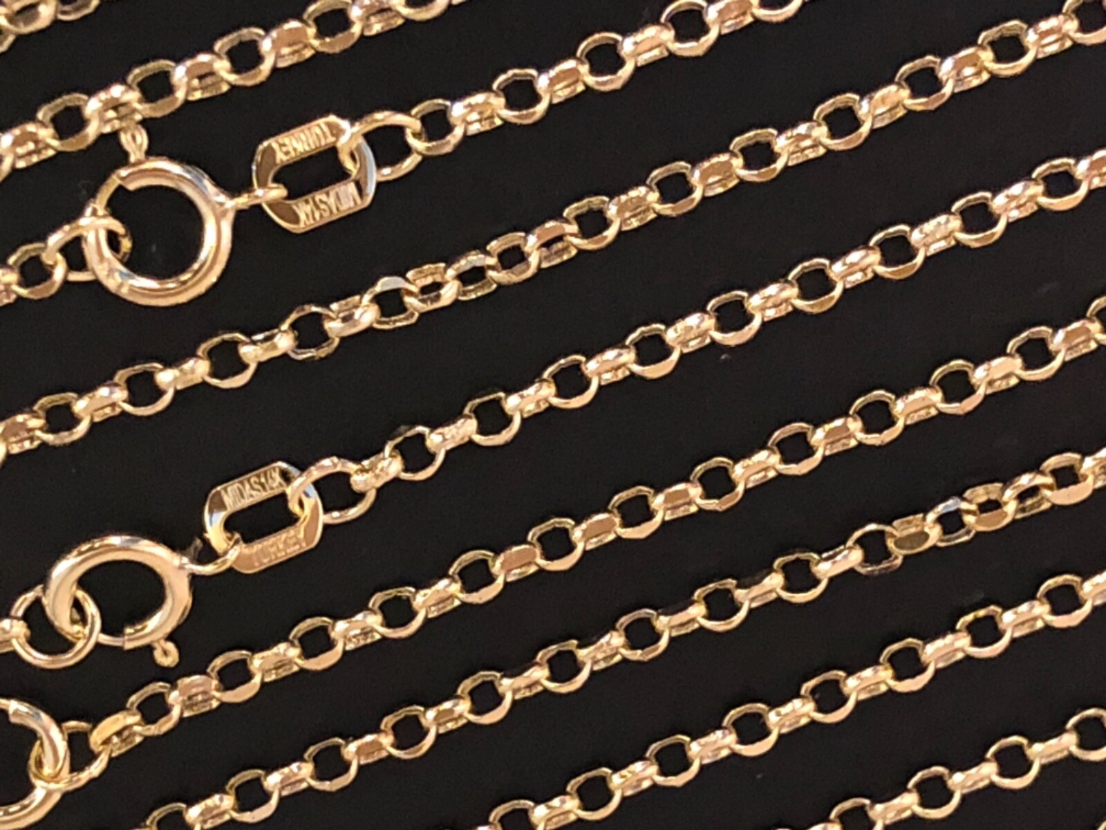 14 k Solid Yellow Gold 2.1 mm Rolo Chain Necklace 16″, 18″, 20″, 22″, 24”.