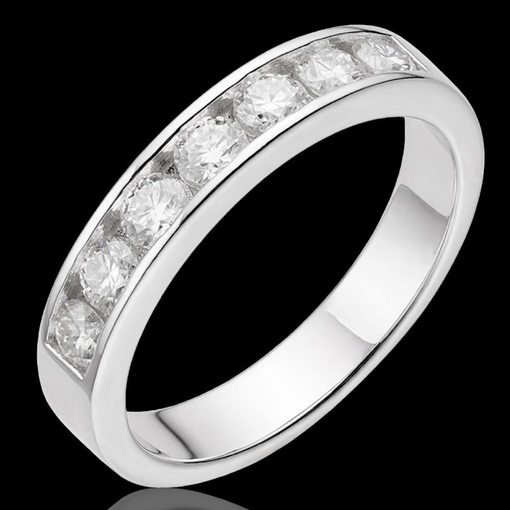Real Moissanite Half Eternity Band Channel Set Wedding Ring 925 Silver 1.5mm-5mm