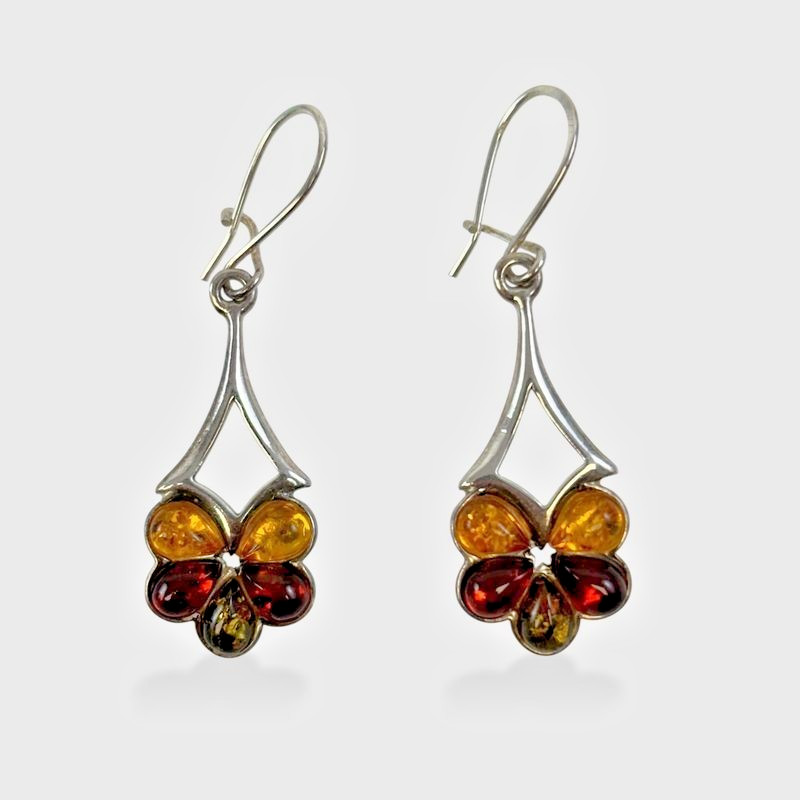Vintage .925 Sterling Silver Amber Pierced Dangle Earrings