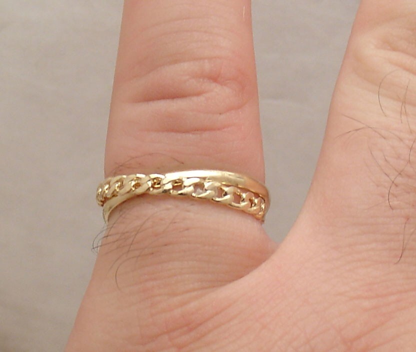 Size 8 Double Curb Cuban Plain Rolling Band Ring Real Solid 14K Yellow Gold