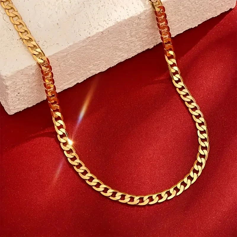 7mm 24-Inch Gold Stainless Steel Figaro Link Chain, New and Gold Plated, Fresh