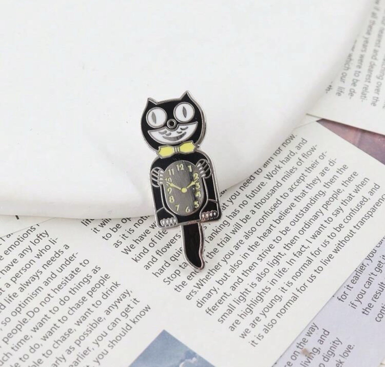 Black Cat Clock Enamel Pin Vintage Style Kit Cat Inspired Brooch