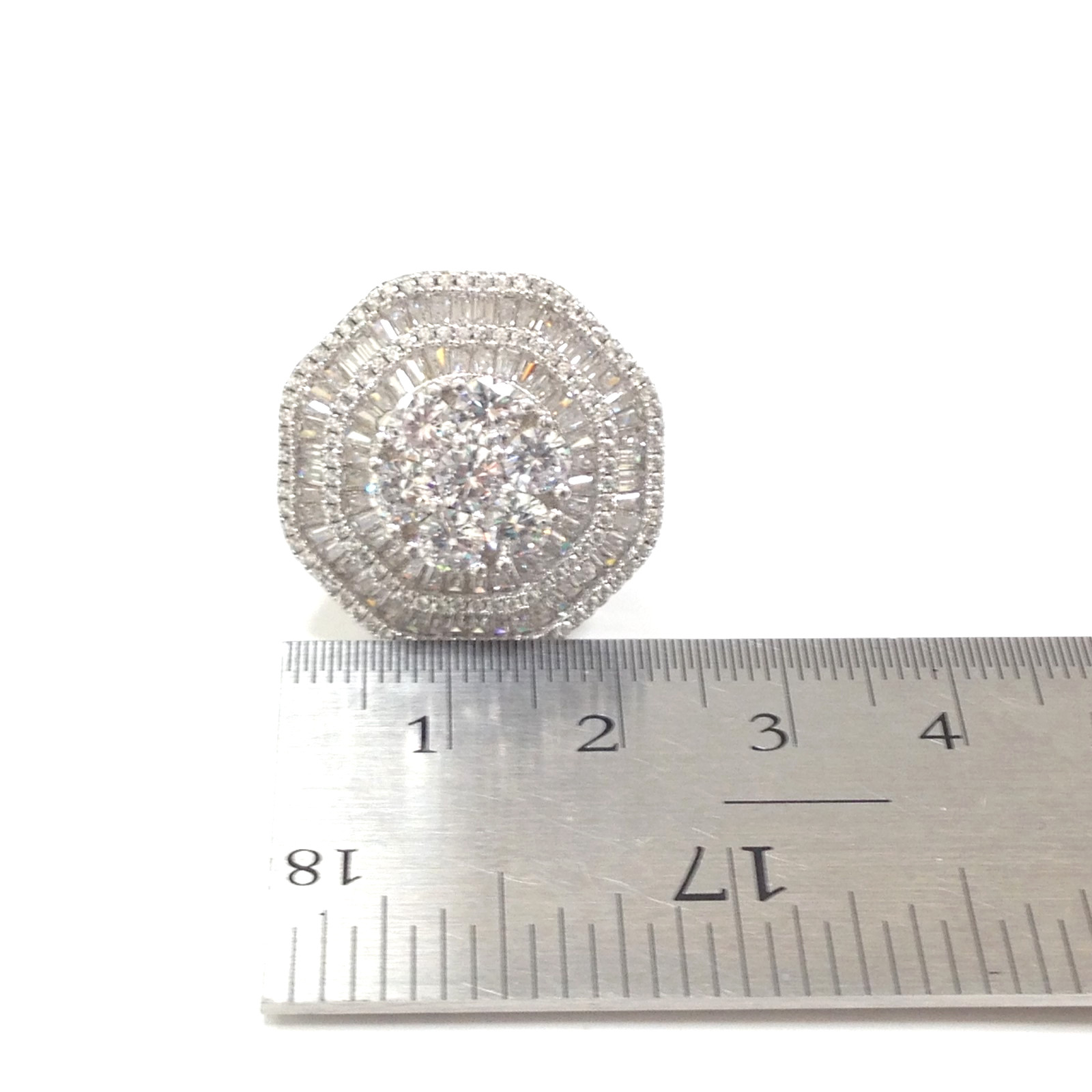 FZN Fuzion Creations 925 Sterling Silver Art Deco-Style CZ Statement Ring Sz 4.5