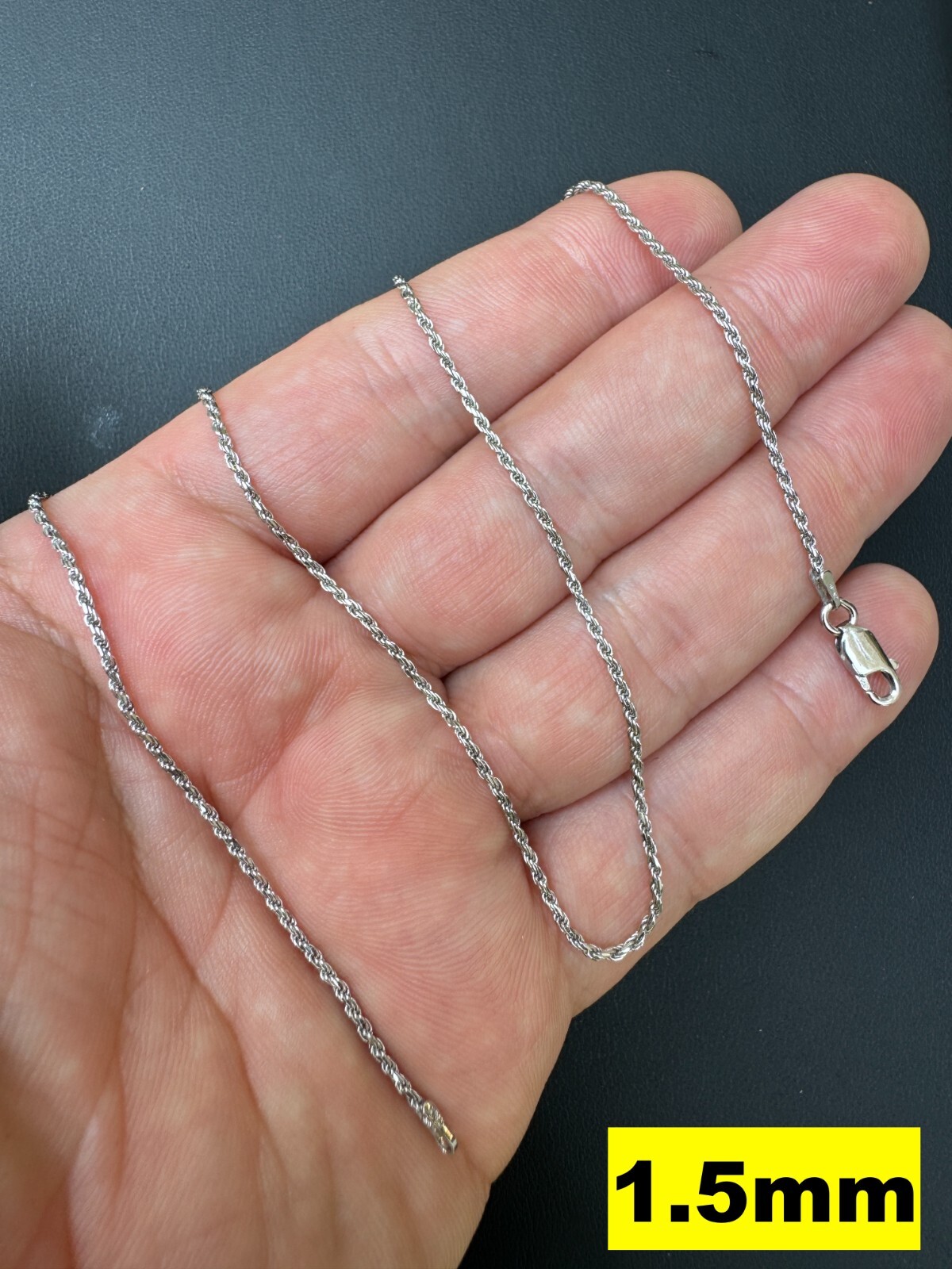 Real Solid 925 Silver W. Rhodium Finish Rope Chain 1.5-6mm Necklace Mens Ladies