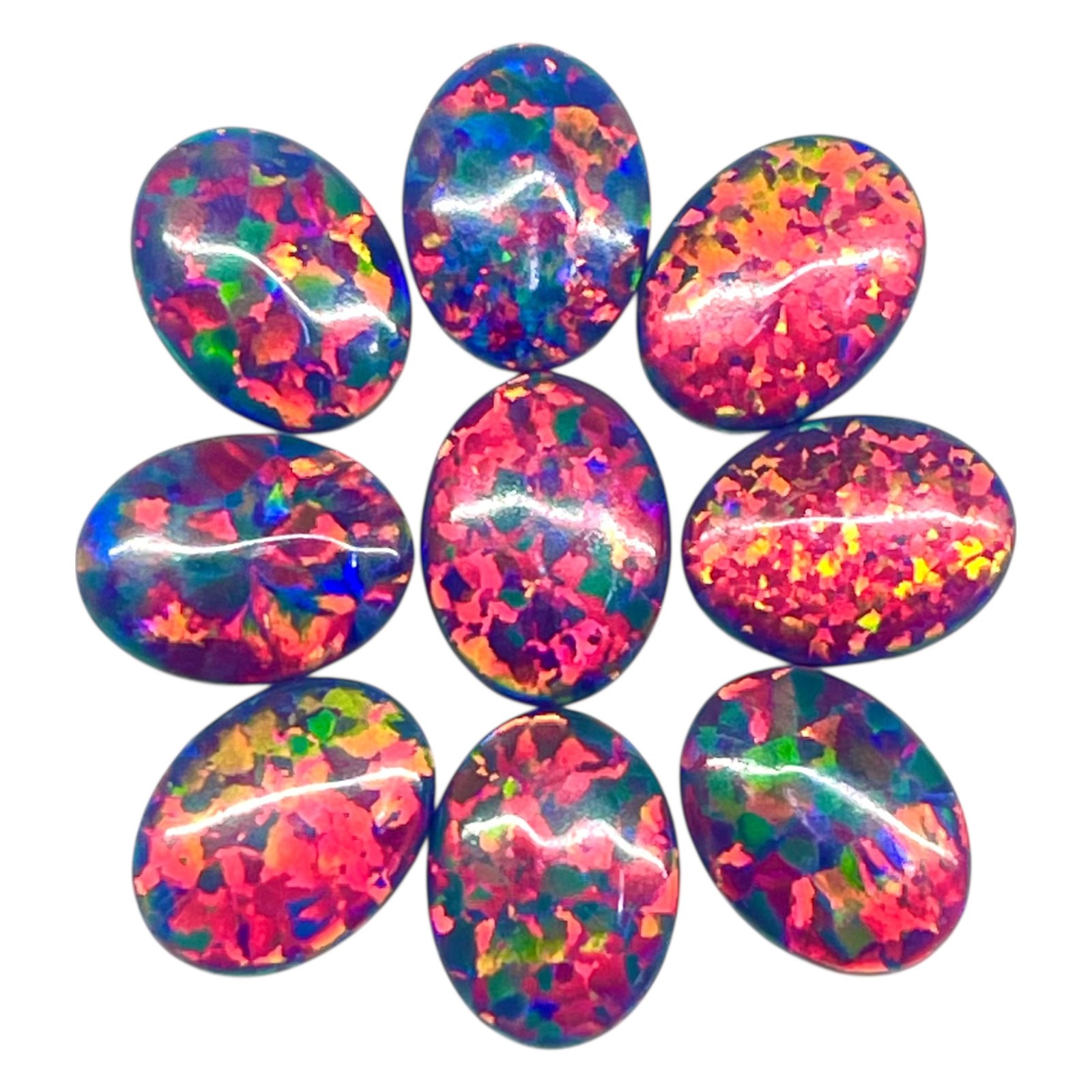 5 Pcs Australian Black Opal 8x6mm Oval Cabochon AAA Lab Created Gemstones Lot