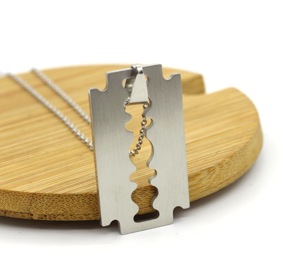 Silver Stainless Steel Silver-Tone Razor Blade Pendant Necklace