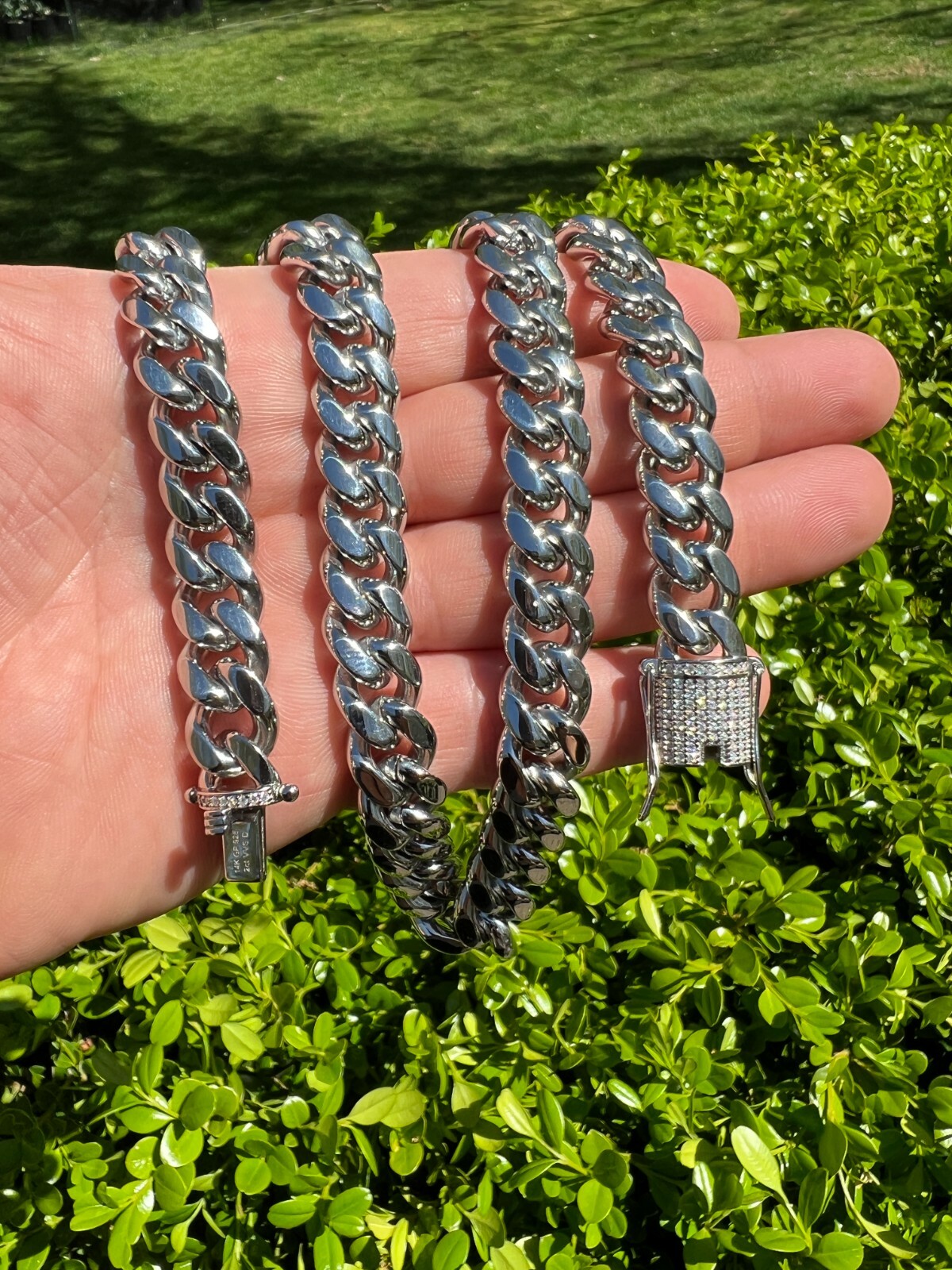 Real Miami Cuban Link Chain Necklace Bracelet Stainless Steel MOISSANITE Clasp