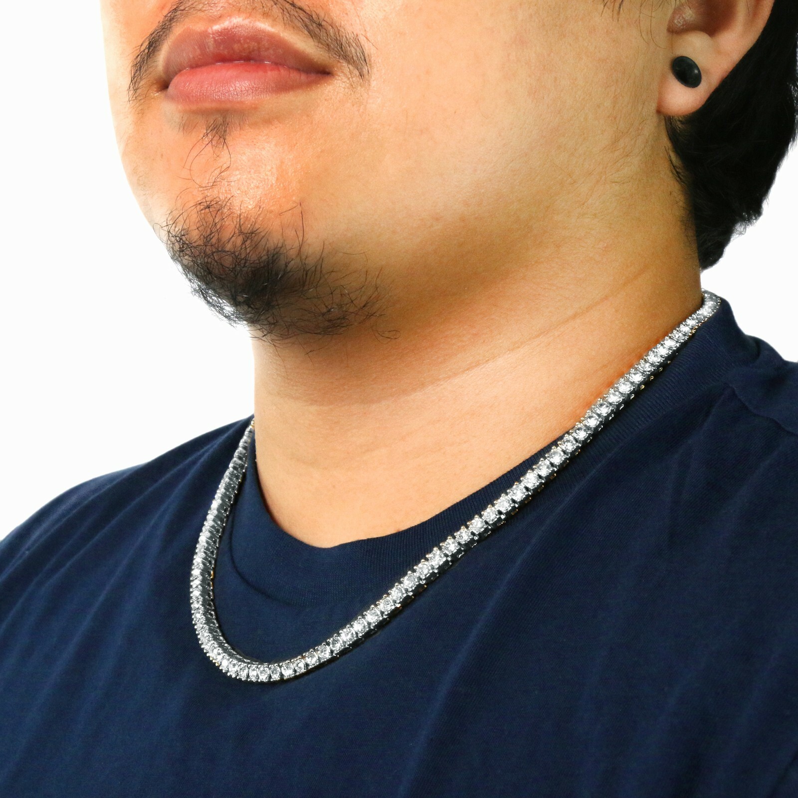 14k White Gold Plated Ice Cubic Zirconia 1 Row SILVER Chain Tennis Necklace
