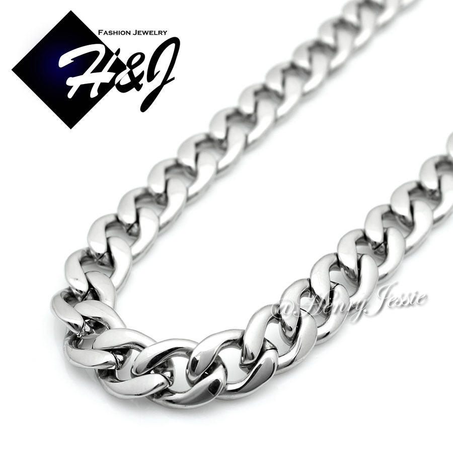 18″-40″MEN Stainless Steel 4/5/6/7/8.5/9.5/12mm Silver Cuban Curb Chain Necklace