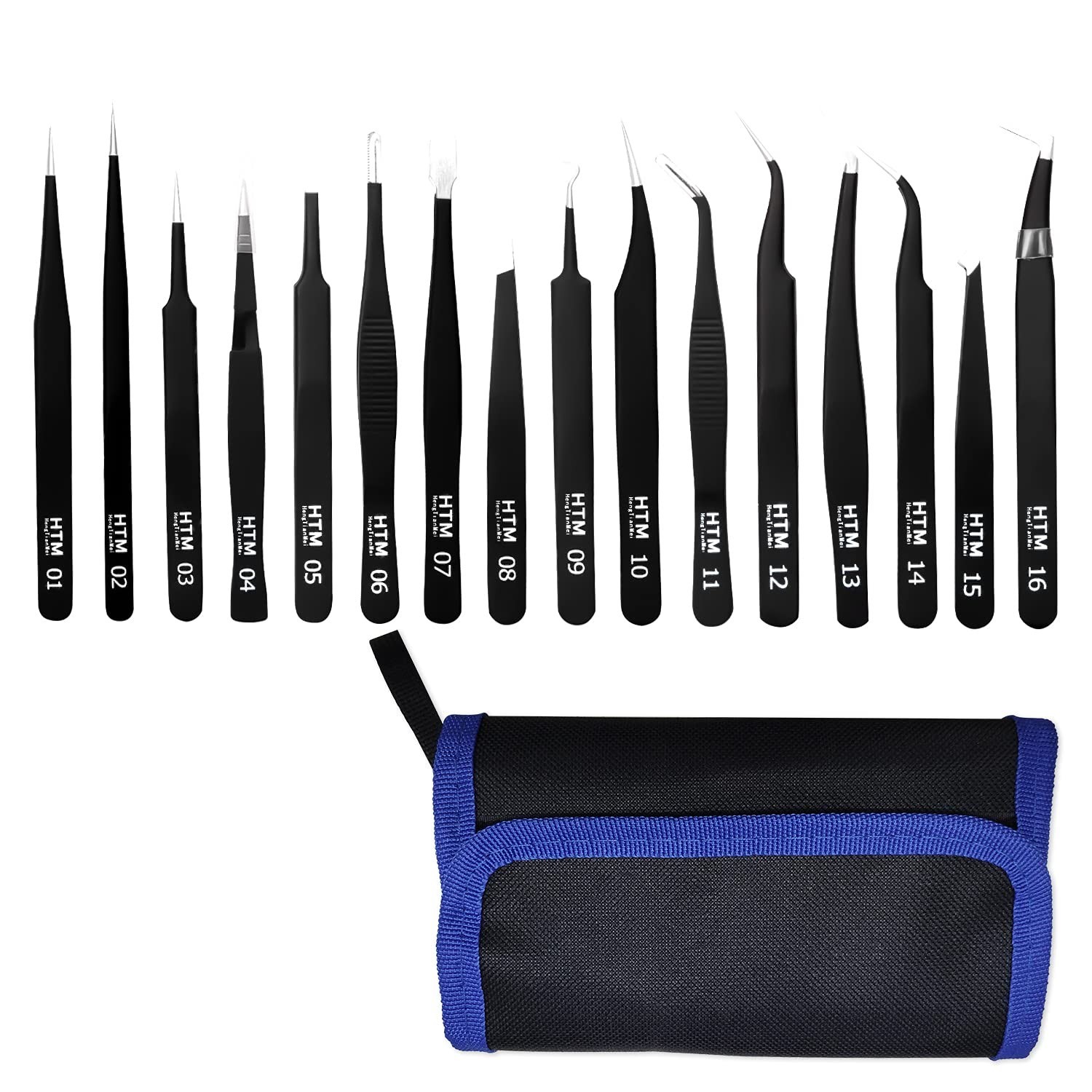 16 Pcs Precision Tweezers Set – Anti-Static Stainless Steel for Craft, Jewelry,