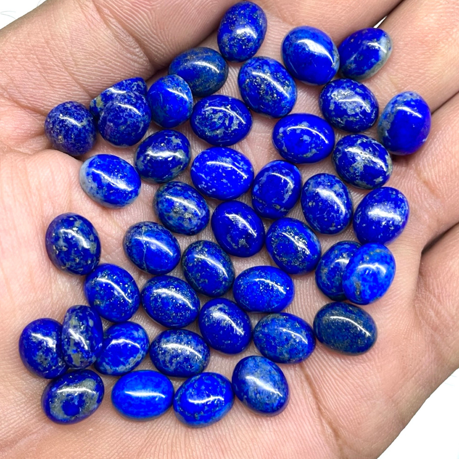 50 Pcs Natural Untreated Lapis Lazuli 10x8mm Oval Loose Cabochon Gemstones Lot