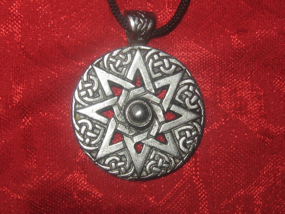 Silver Pewter 30mm Wiccan 8 Pointed Ishtar Goddess Star Pendant Charm Necklace
