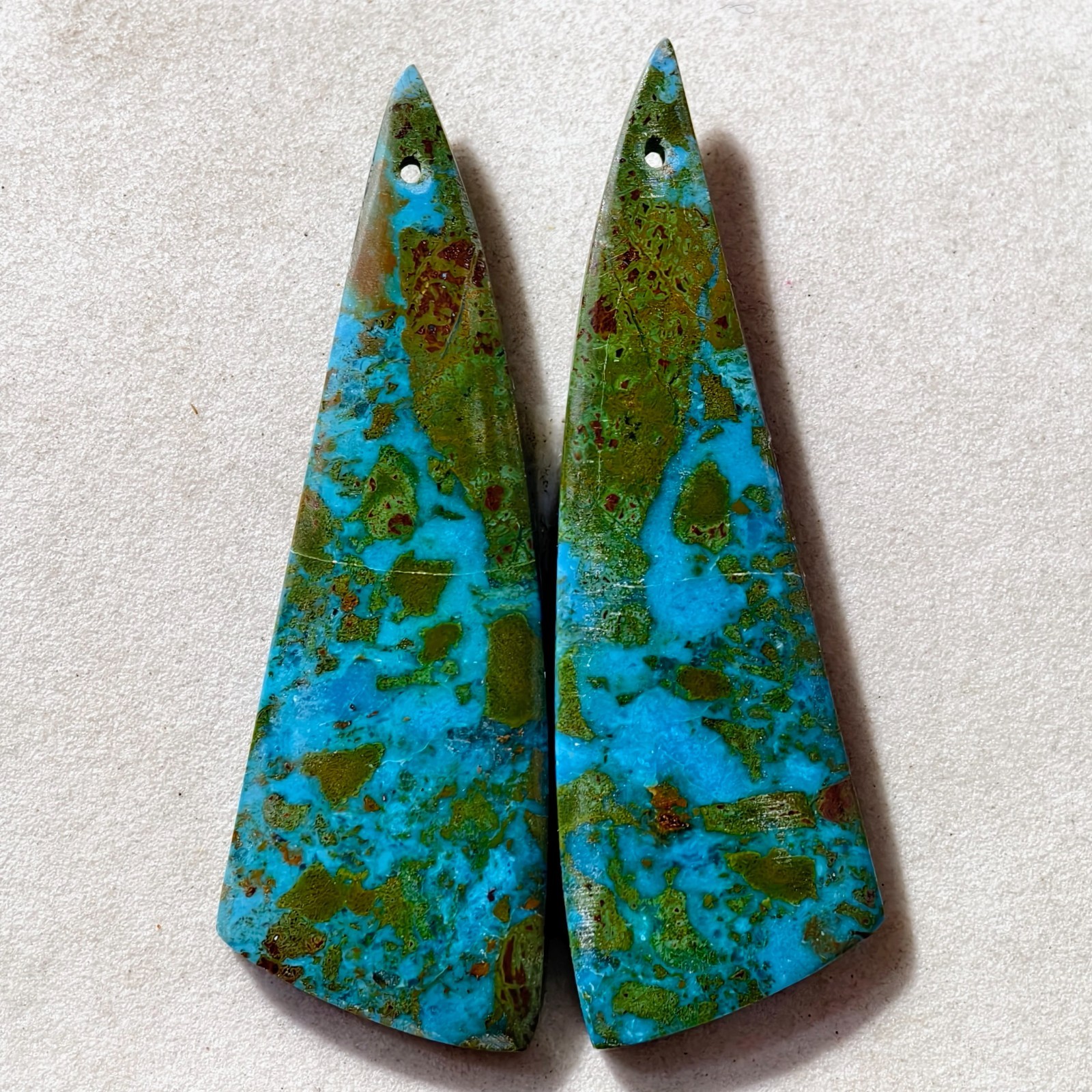 46 Cts Natural Chrysocolla Drilled Pair Cabochon Gemstone 50.5×16.8 MM