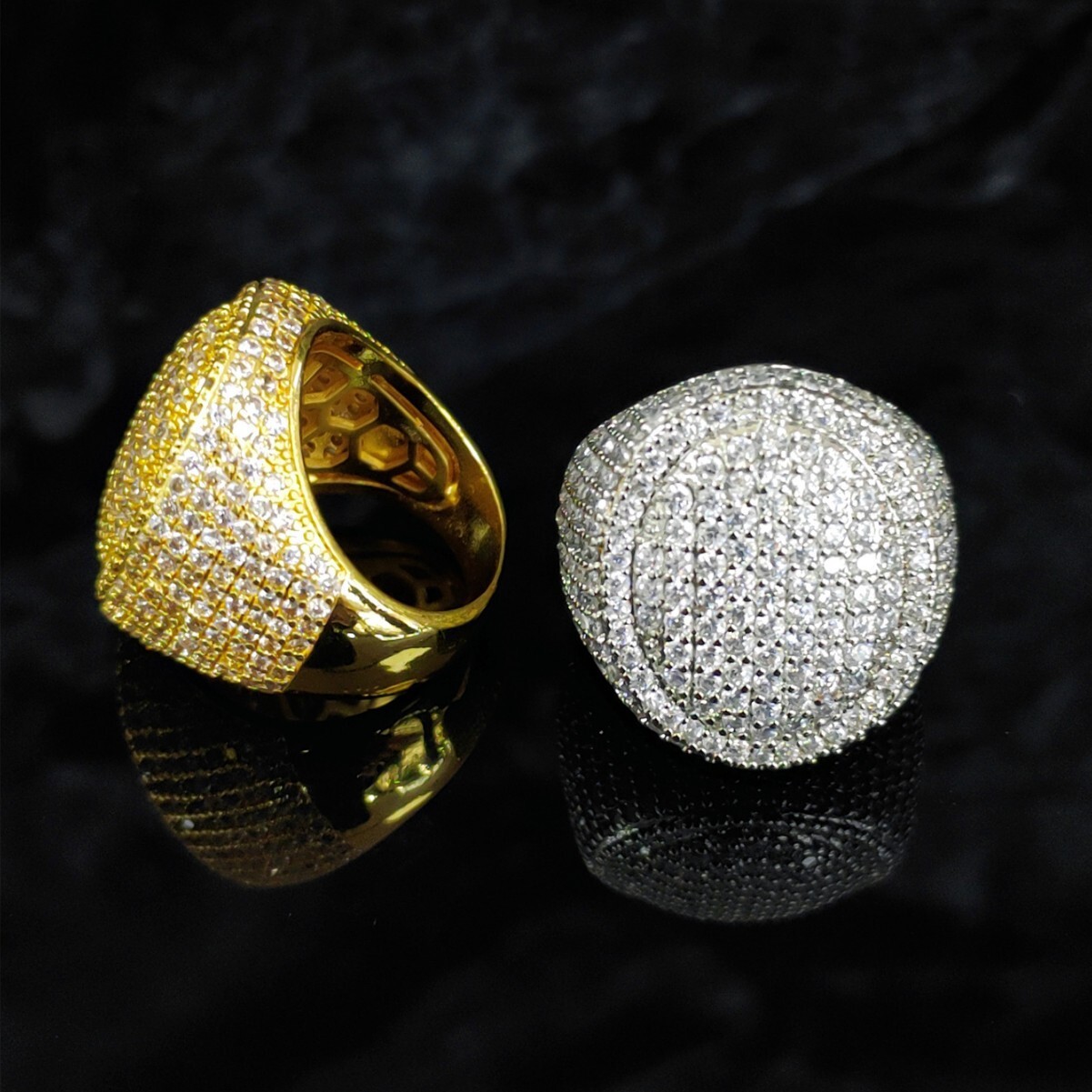 Hip Hop Casting Oval Egg Rings 18K Real Gold Plated Full 5A Zircon Mens Jewelry