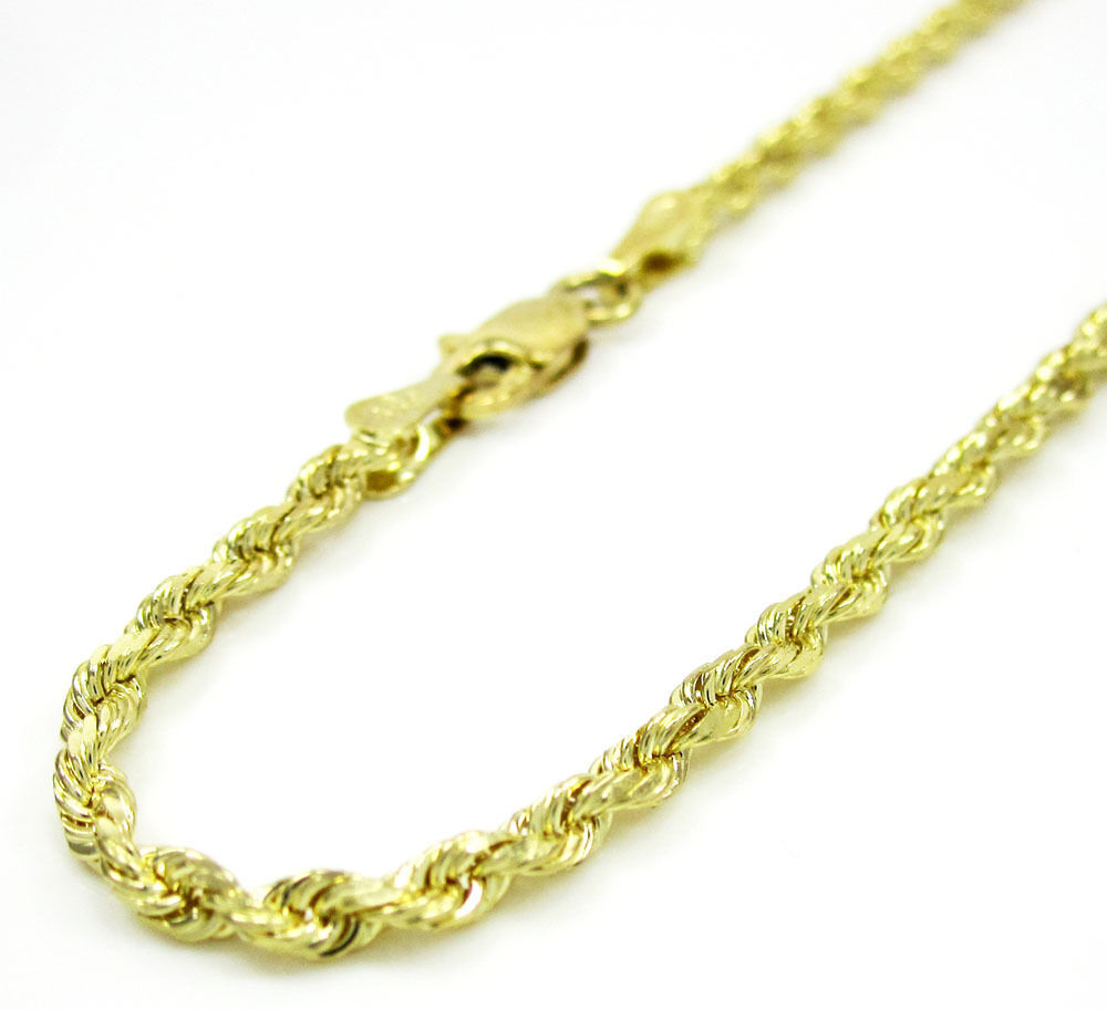 10K Yellow Gold Diamond Cut Rope Chain Bracelet 3MM 7″ or 8″ Lobster Clasp