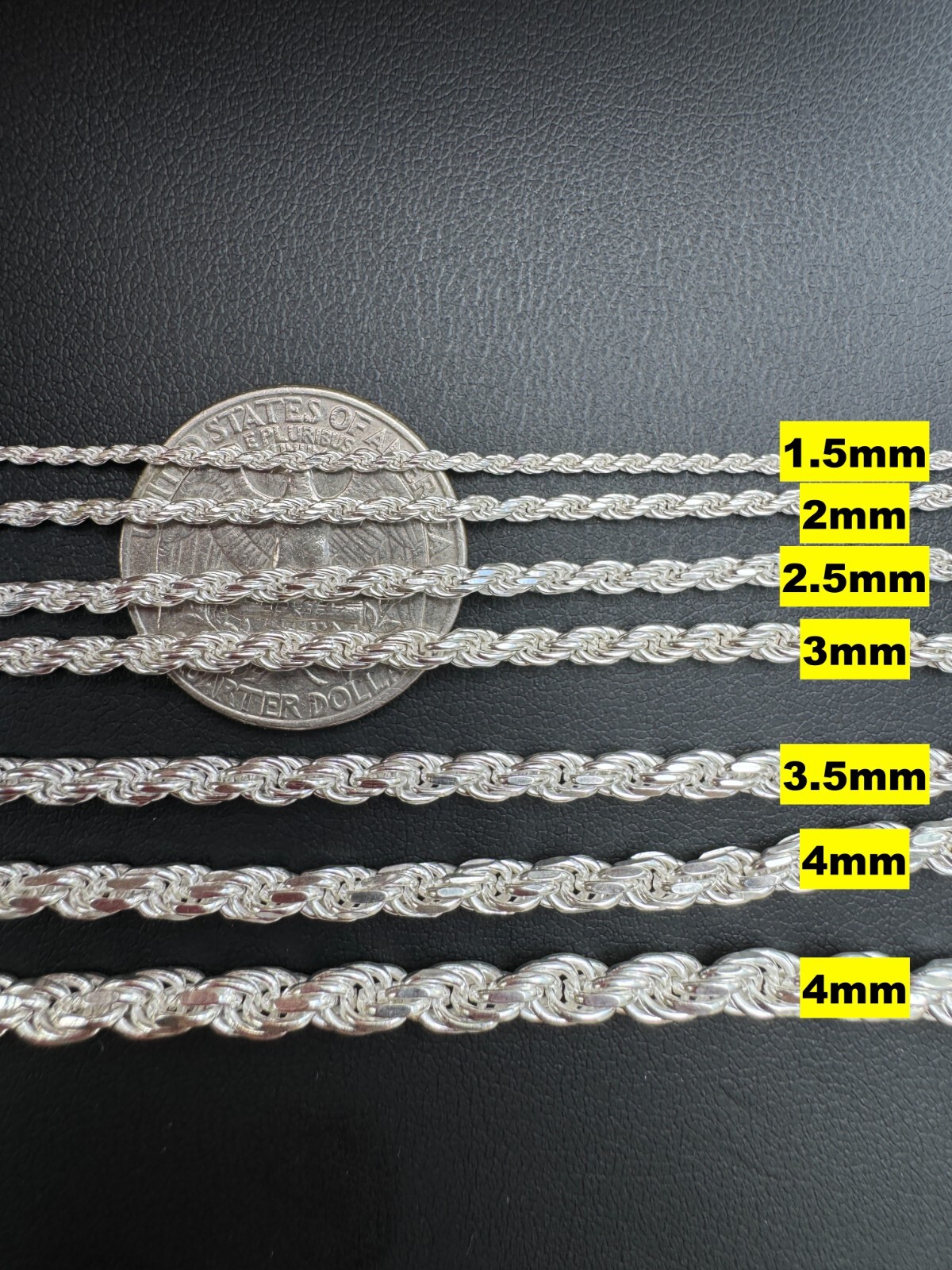 Cadena Rope Plata Esterlina 925 Real Hombre Mujer 1.5-5mm Italia 16-30″