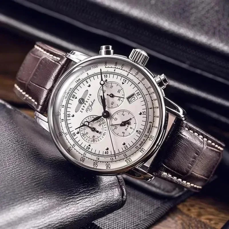 Men Luxury Business Casual Watch Leather Strap Airship Style Quartz Wristwatch