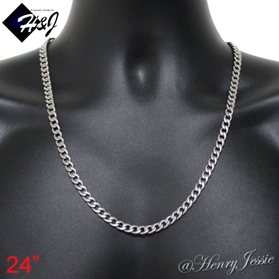 18″-40″MEN Stainless Steel 4/5/6/7/8.5/9.5/12mm Silver Cuban Curb Chain Necklace