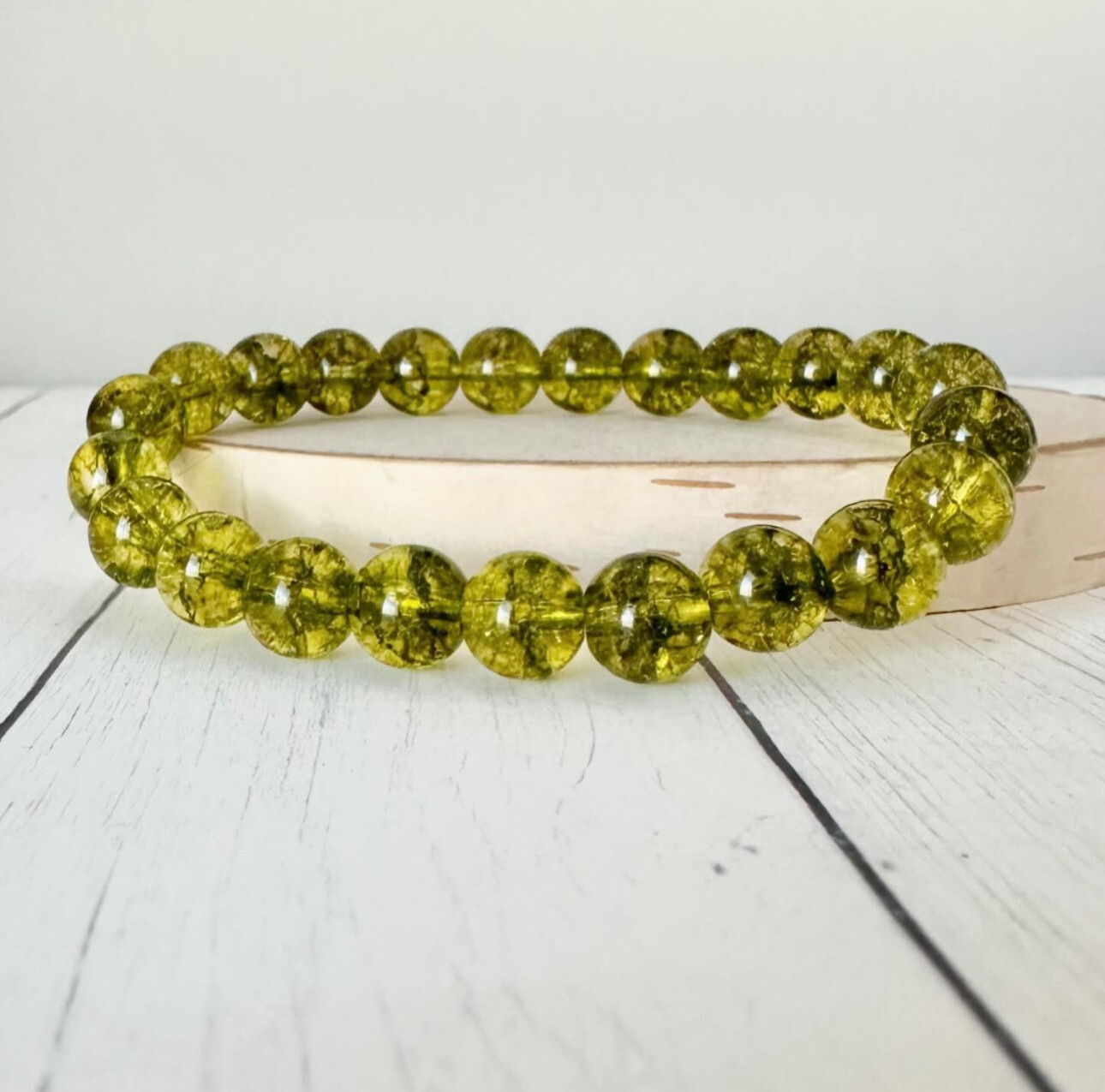 Natural Olive Peridot 8mm Beads Healing Reiki Gemstone Handmade Stretch Bracelet