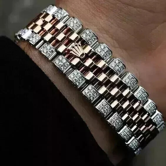 6.5Ct Round Lab-Created Diamond Men’s Cuban Link Bracelet 14K Rose Gold Plated