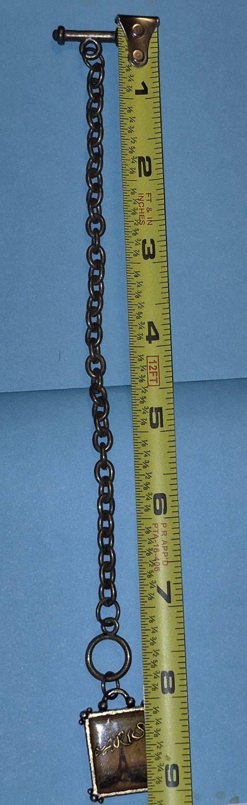 Vintage Bronze Paris Eiffel Tower Toggle Charm Bracelet 7.5″
