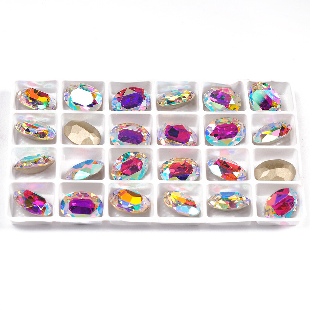 Colorful Oval Glass Rhinestone Crystal Strass Zircon Artificial Gemstone Jewelry