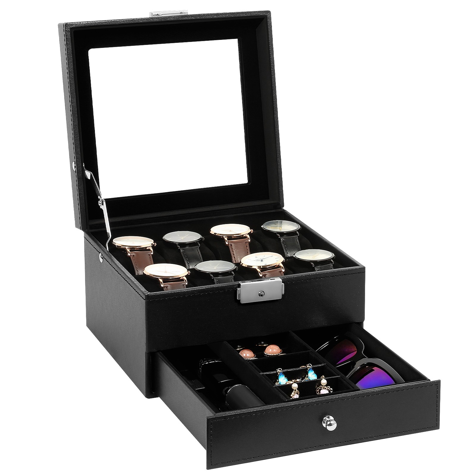 3/6/8/10/12/24 Slots PU Leather Watch Box Organizer Jewelry Display Storage Case