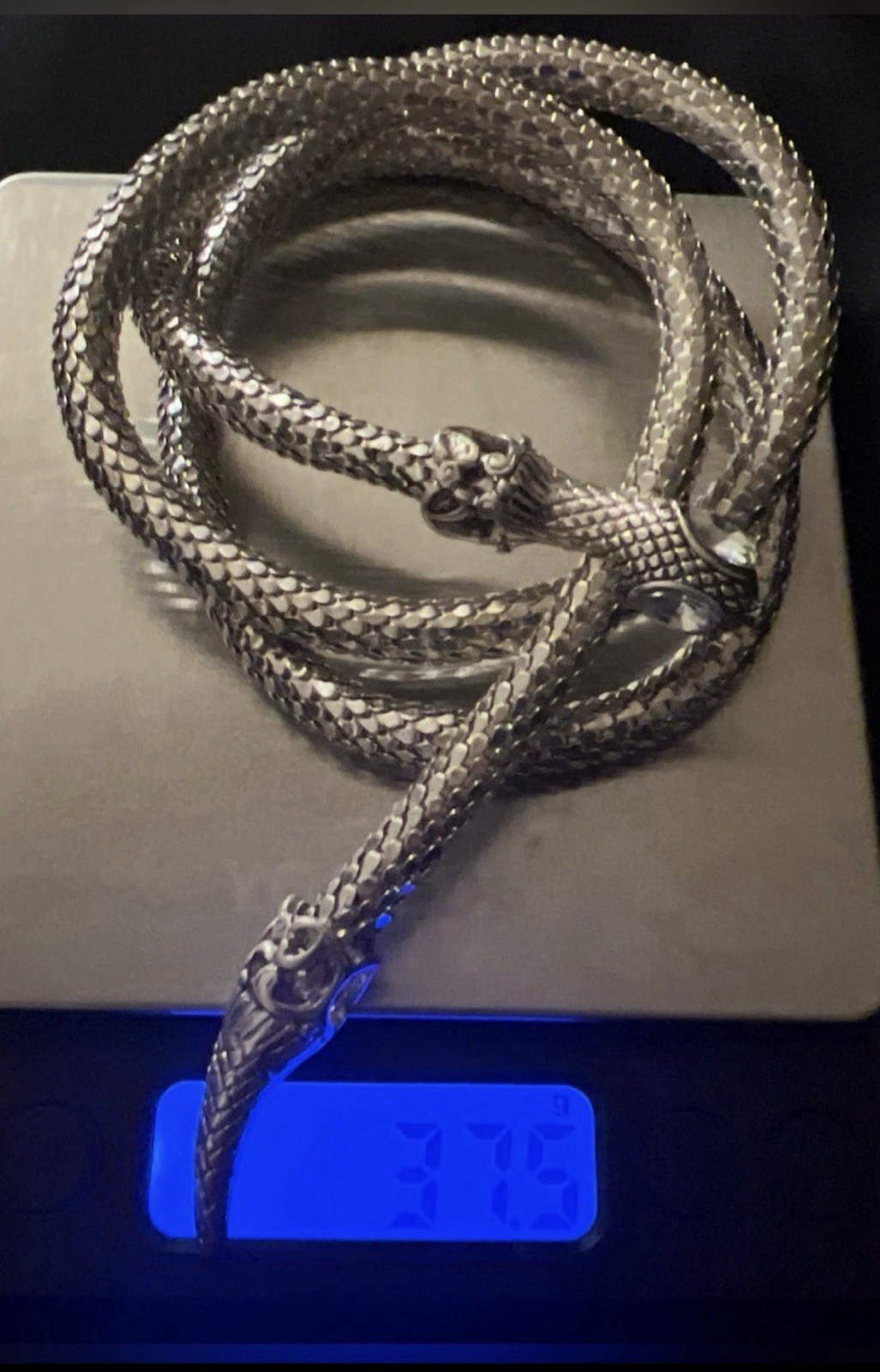 Vintage Silver Chainmail Mesh Serpent Snake Belt Necklace Adjustable Lariat 30”