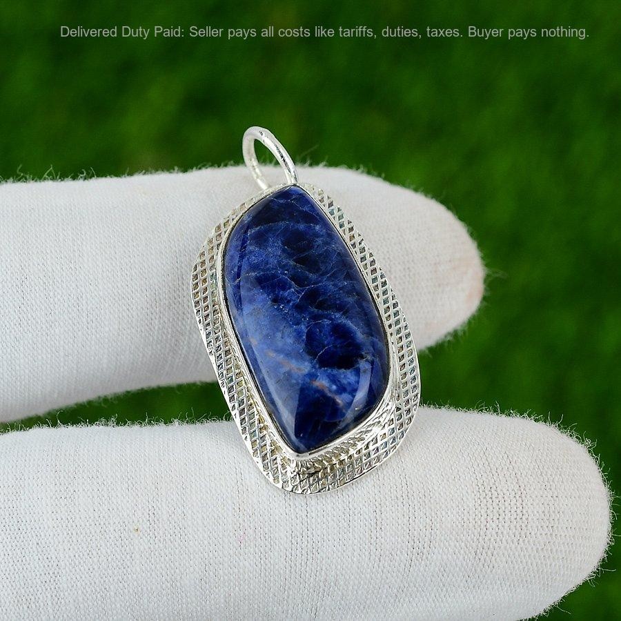 925 Sterling Silver Marquise Natural Sodalite Not Applicable Wife Ethnic Pendant