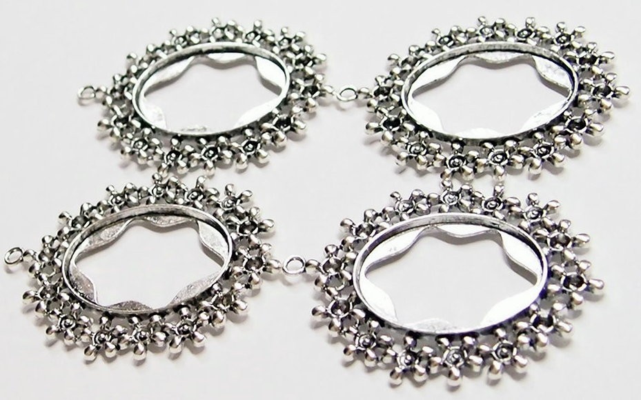 4 of 40x30mm Antique Silver Victorian Beaded Flower Large Floral Pendant Setting