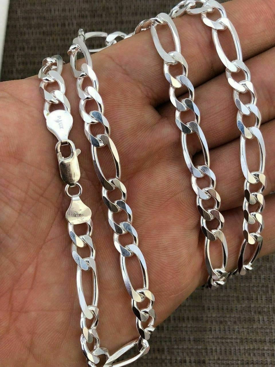 Men’s Solid 925 Sterling Silver Figaro Chain Necklace ITALY 8mm Thick 18-30″
