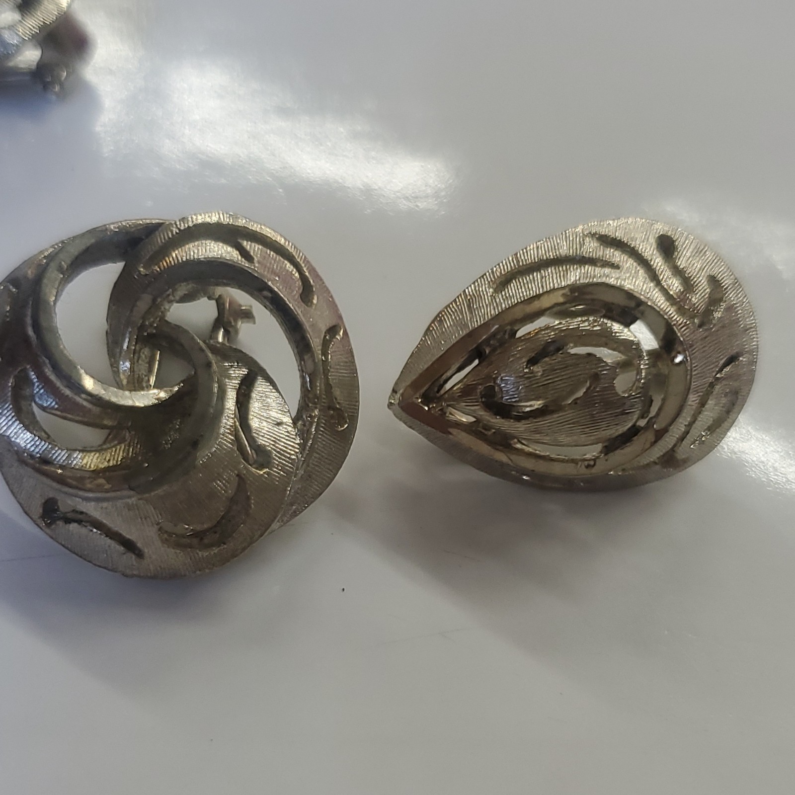 Lot of 3 Silver Tone Clip-On Stud Earrings Set, Swirl & Teardrop Designs