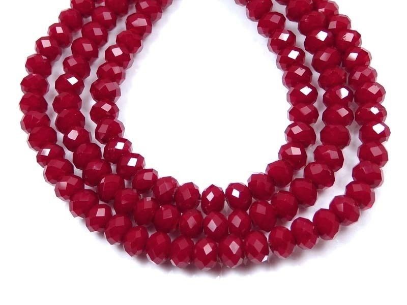 6x4mm Faceted Opaque Red glass Quartz Rondelle Beads (45)