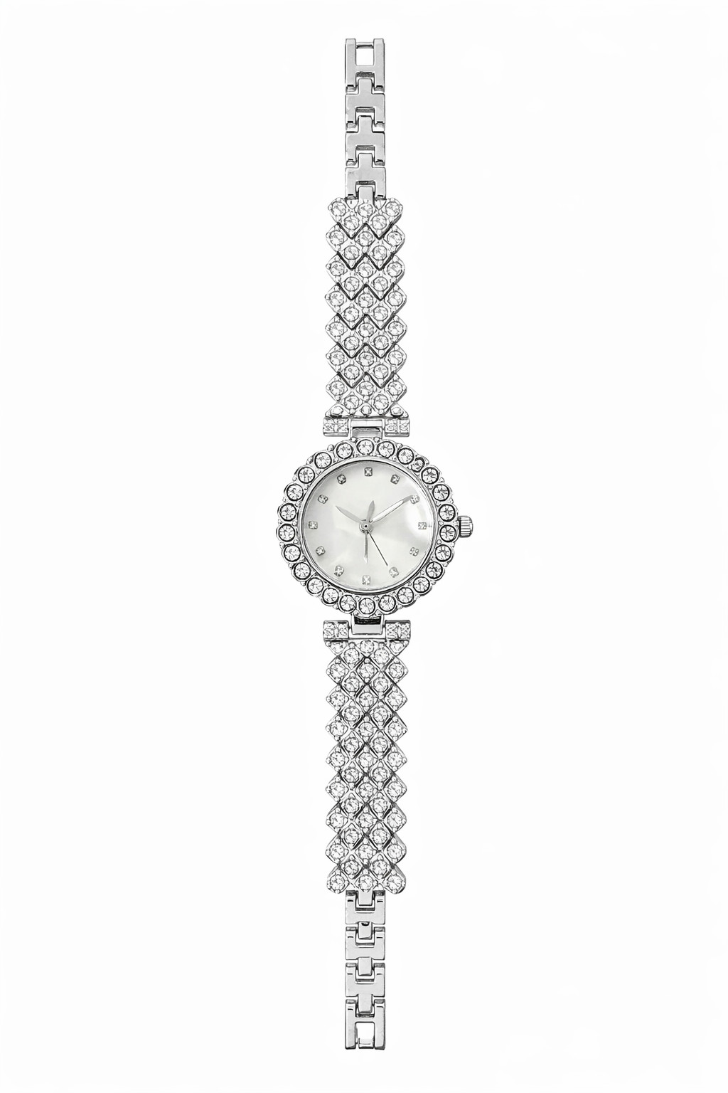 Women’s Silver Rhinestone Bracelet Watch Crystal Bezel Elegant Dress Quartz