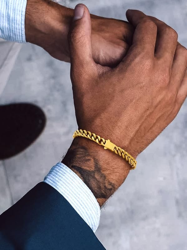 Men’s Miami Cuban Link Bracelet 7mm Gold Plated Stainless 9in