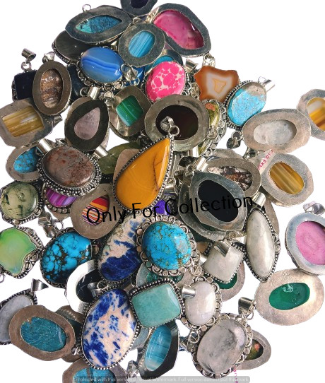 Bulk Sale Agate & Mix Gemstone 925 Sterling Silver Plated Pendant Lot Jewelry