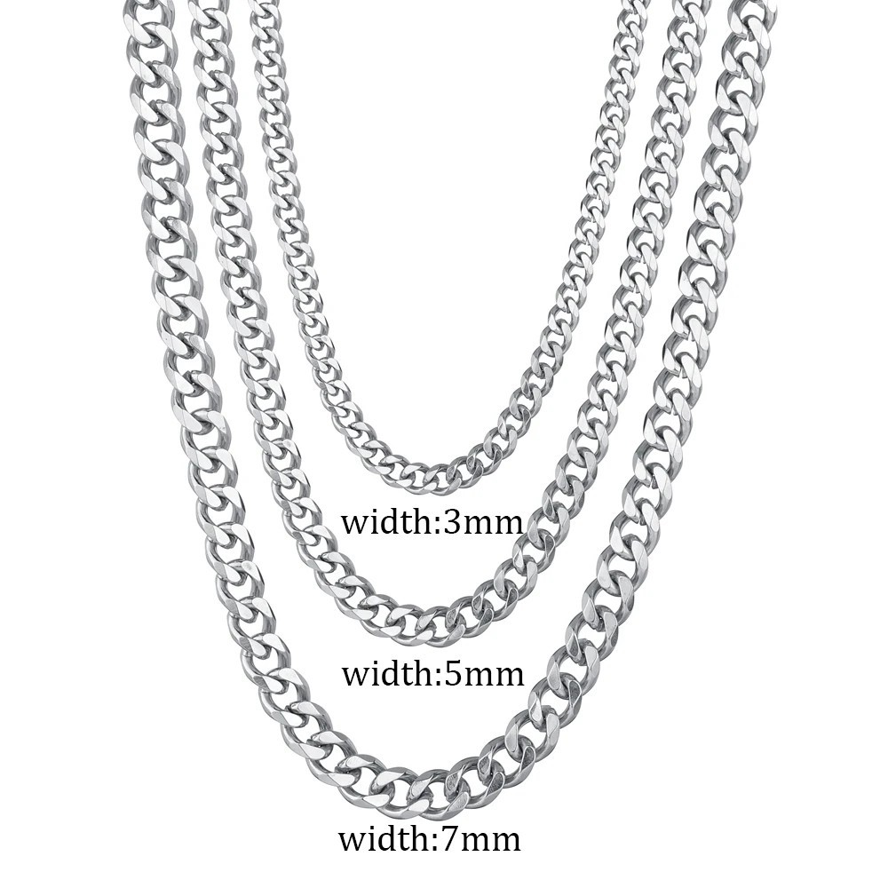 3/5/7mm Stainless Steel Cuban Link Chain Classic Punk Personality Jewelry