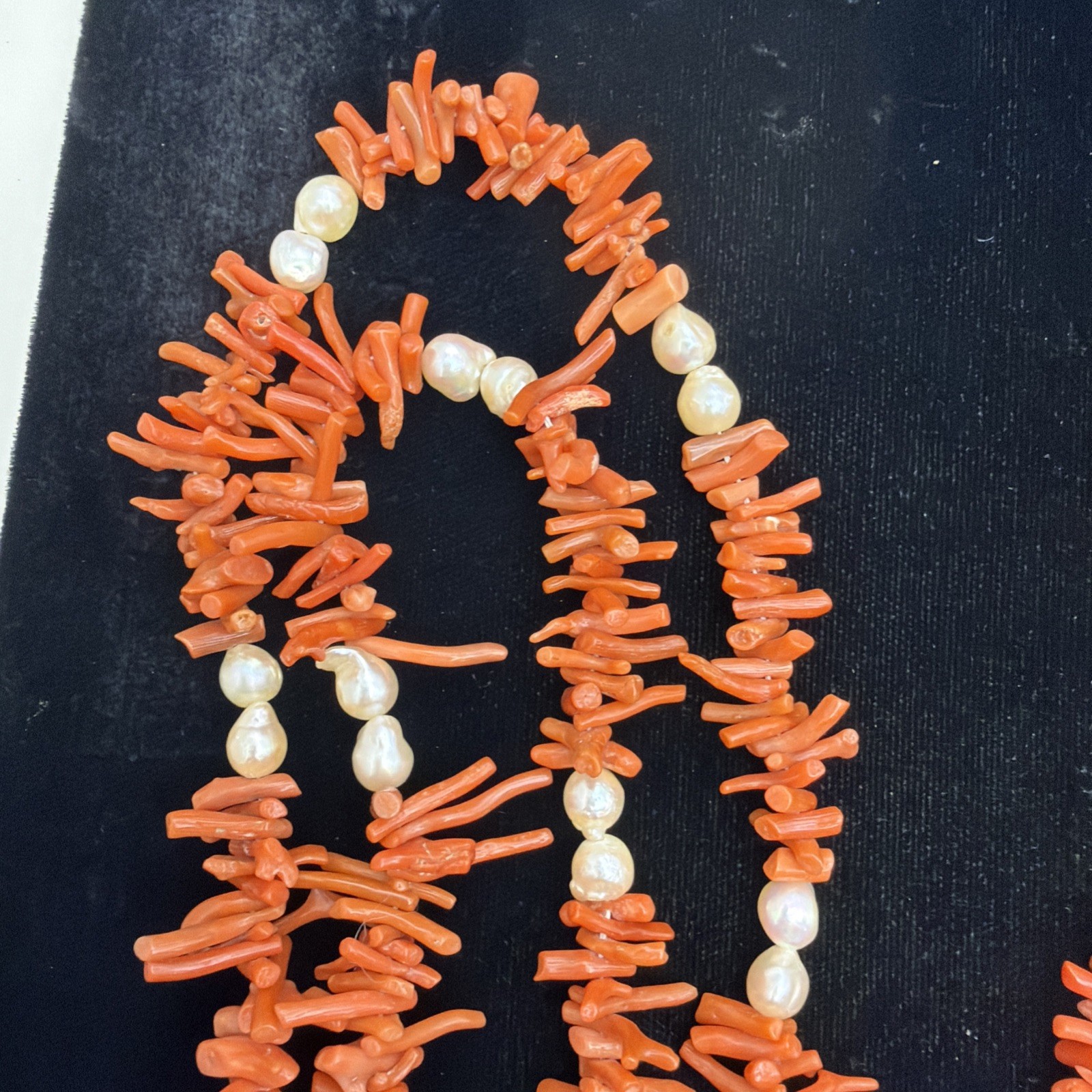 60 inch Natural Coral and Pearl Necklace 14k Clasp Vintage Very Good Condition